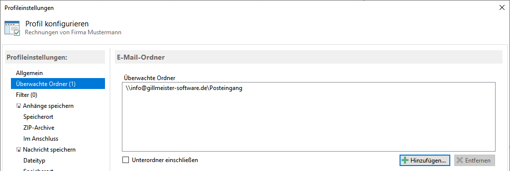 Outlook-E-Mail-Ordner auswählen