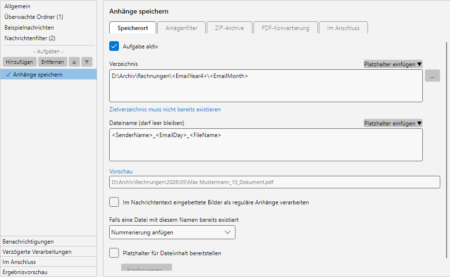 Aufgabe „Anhänge speichern”