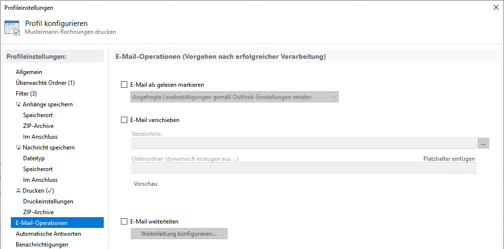 Operationen nach dem E-Mail drucken