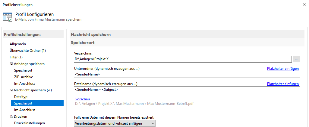 Speicherort für Nachrichten