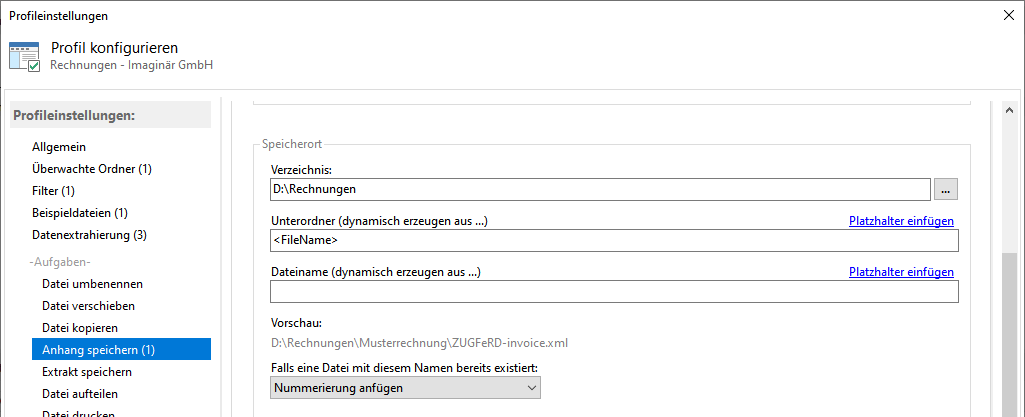 Speicherort für Anhänge