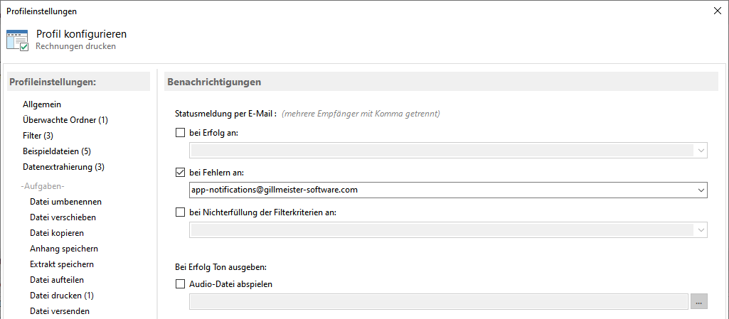 Verarbeitungsstatus per E-Mail