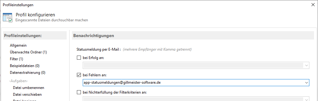 Verarbeitungsstatus per E-Mail