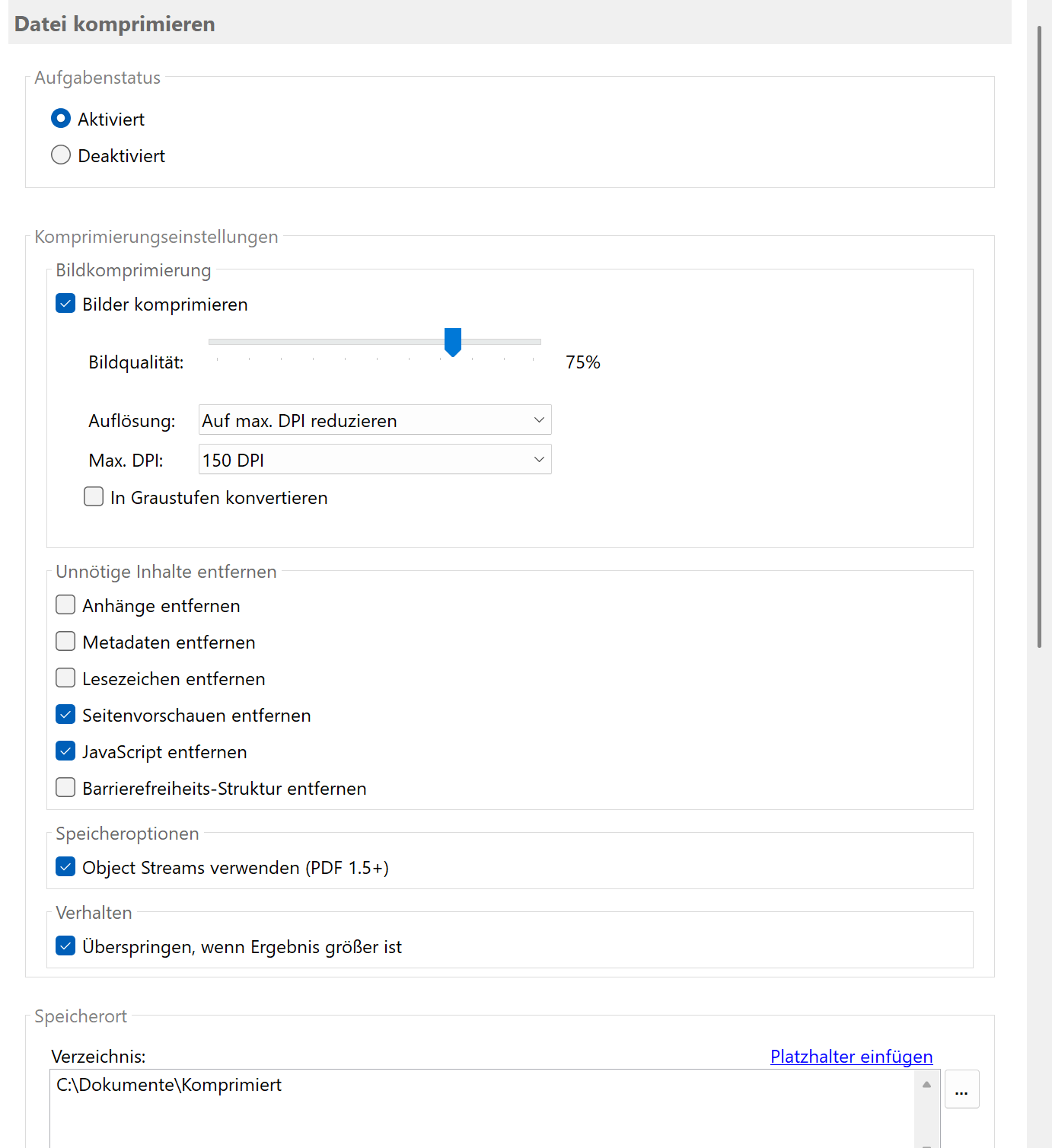 Aufgabe PDF komprimieren