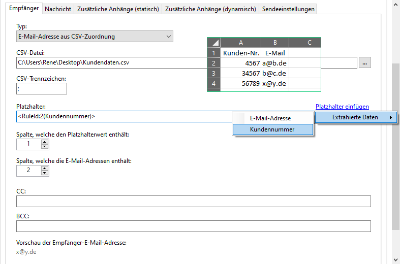 E-Mail-Adresse aus CSV-Zuordnung