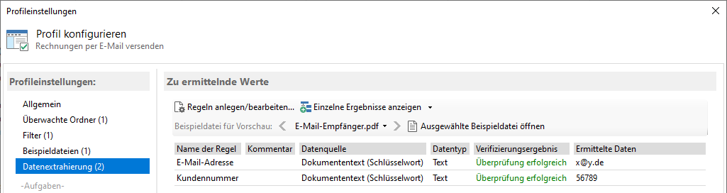 Konfiguration - E-Mail-Empfänger extrahieren