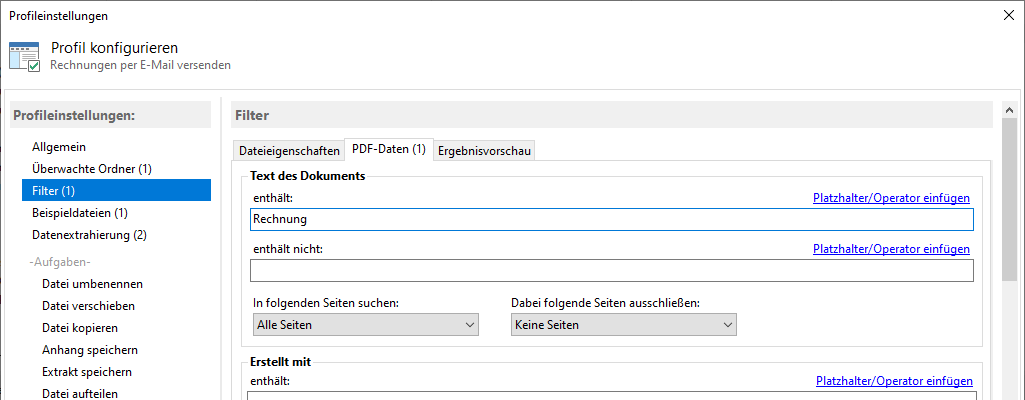 PDF-Filter setzen