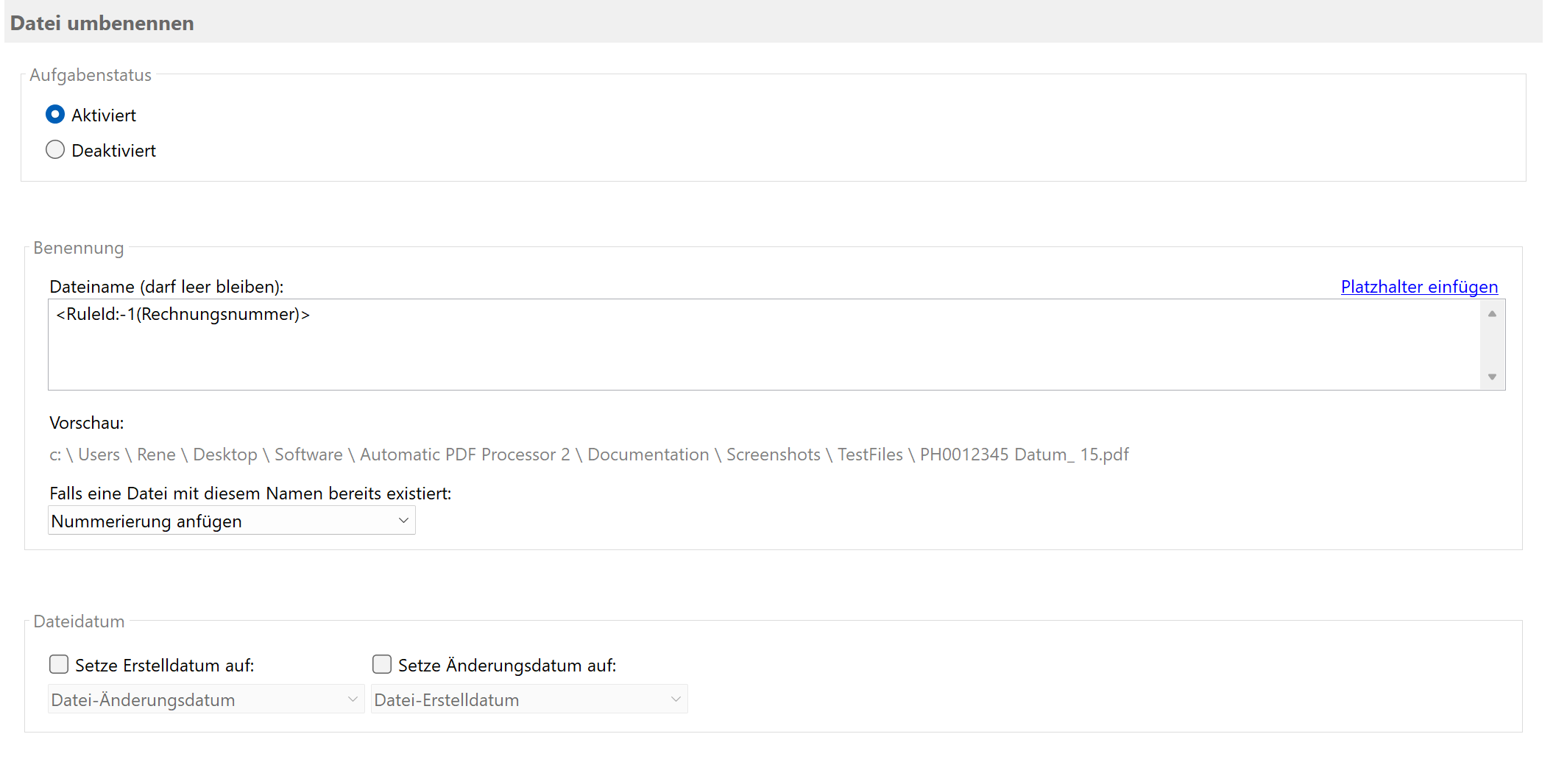 Profil 2: Umbenennung nach Rechnungsnummer