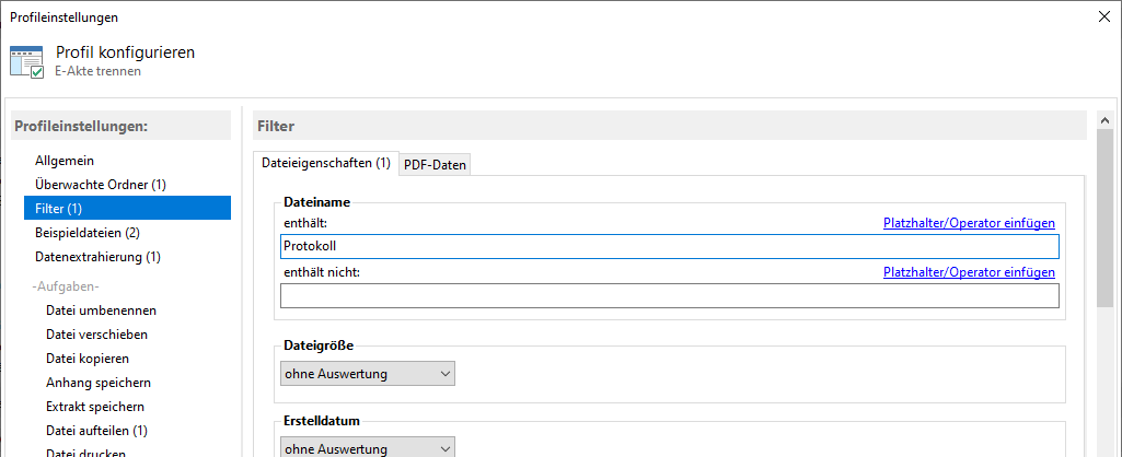 PDF-Dokument - Filter setzen