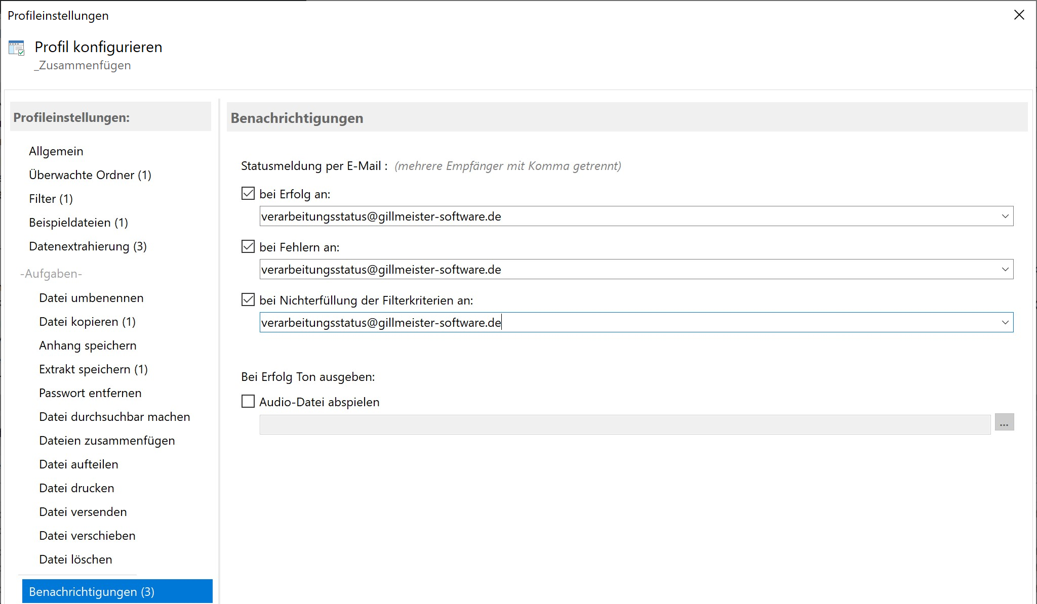 Verarbeitungsstatus per E-Mail