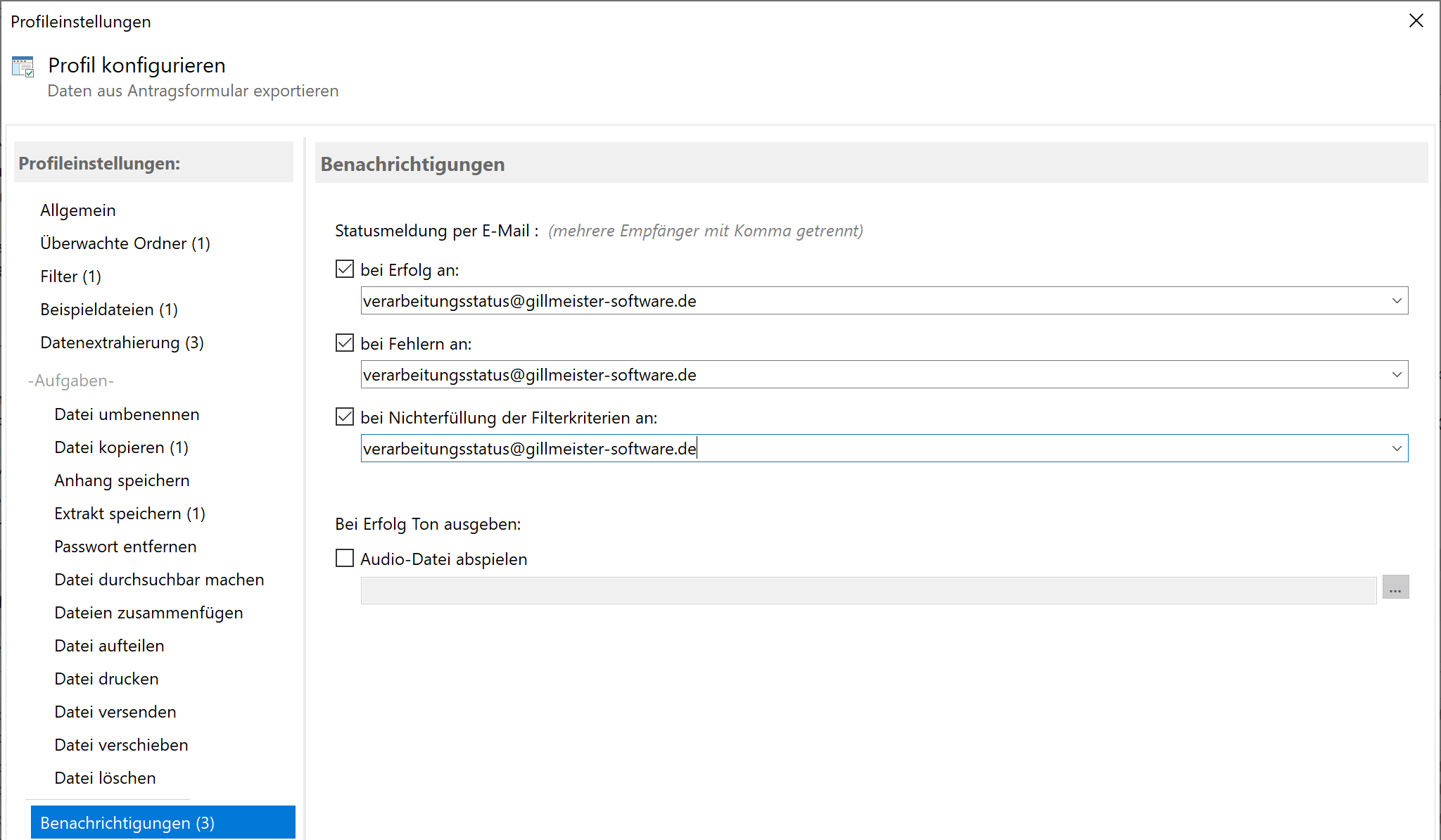 Verarbeitungsstatus per E-Mail erhalten