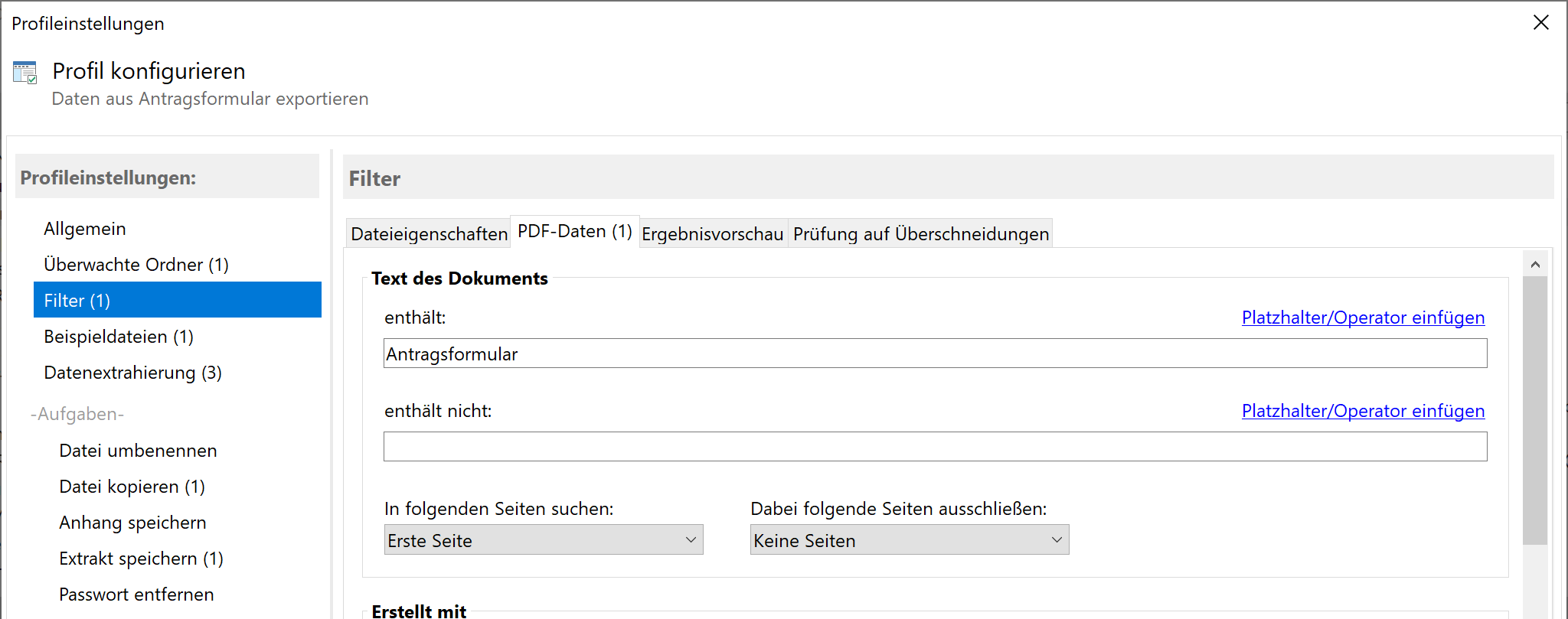 Filter für PDF-Formulare setzen