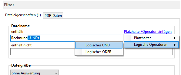 Dateieigenschaften filtern