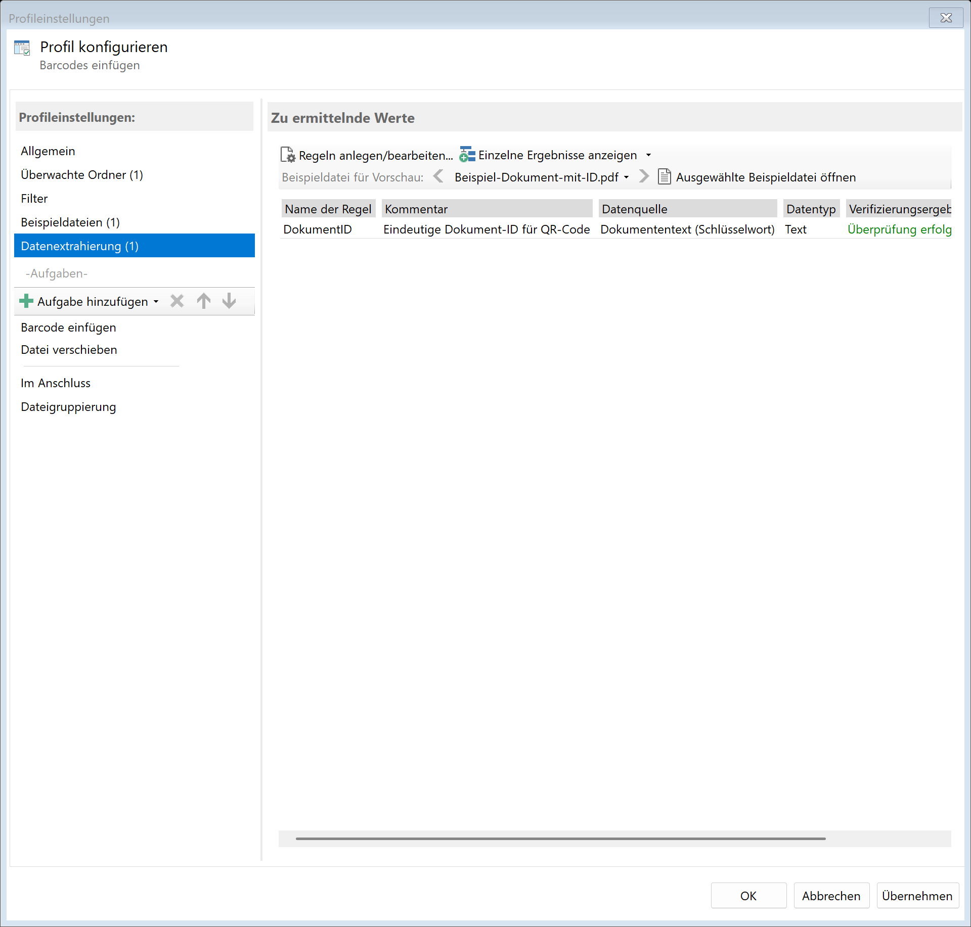 Daten für Barcode extrahieren