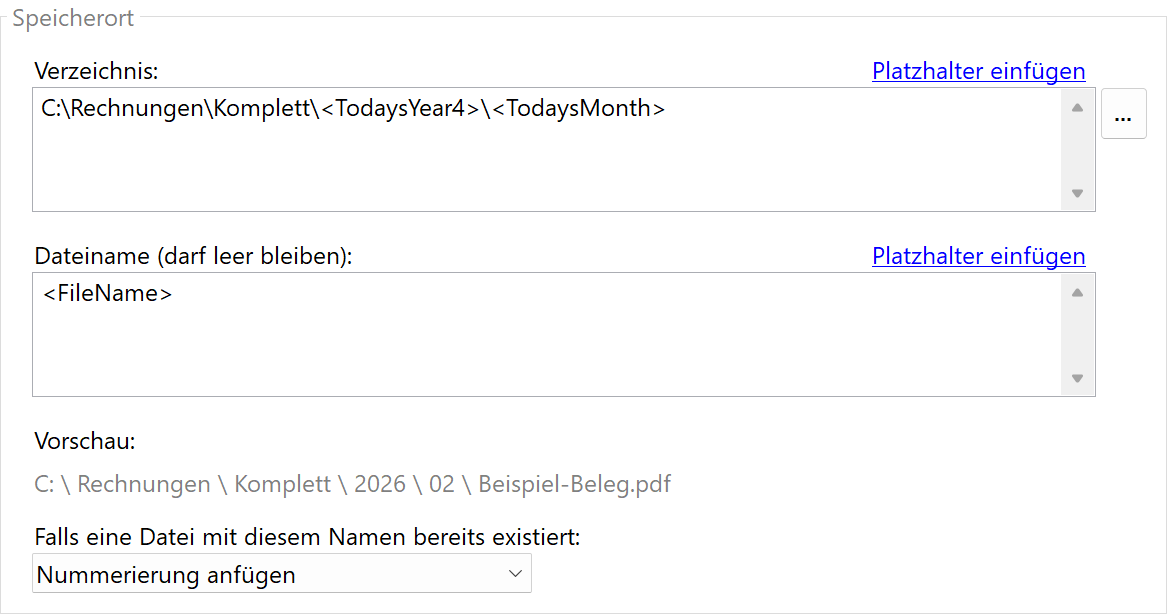 Speicherort für Dokumente mit Anhängen
