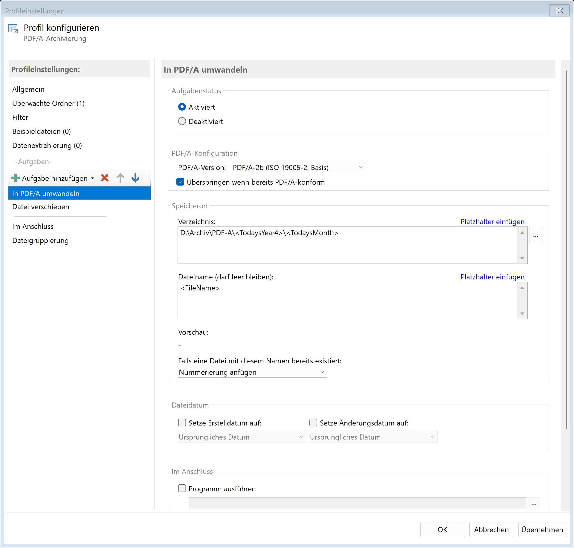 Aufgabe In PDF/A konvertieren