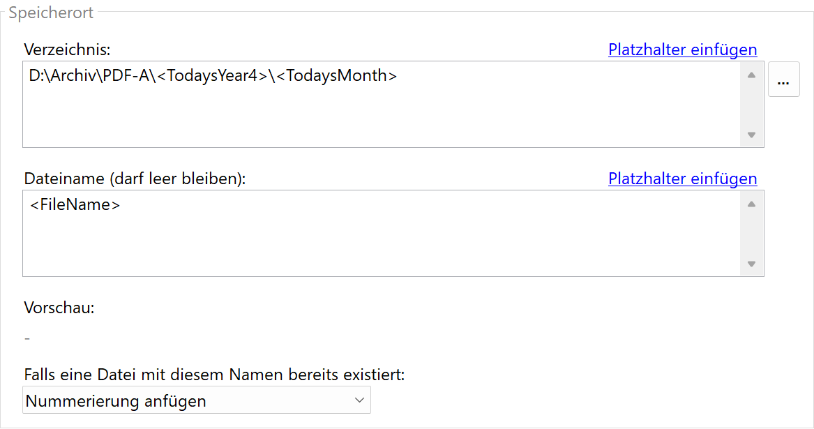 Speicherort festlegen