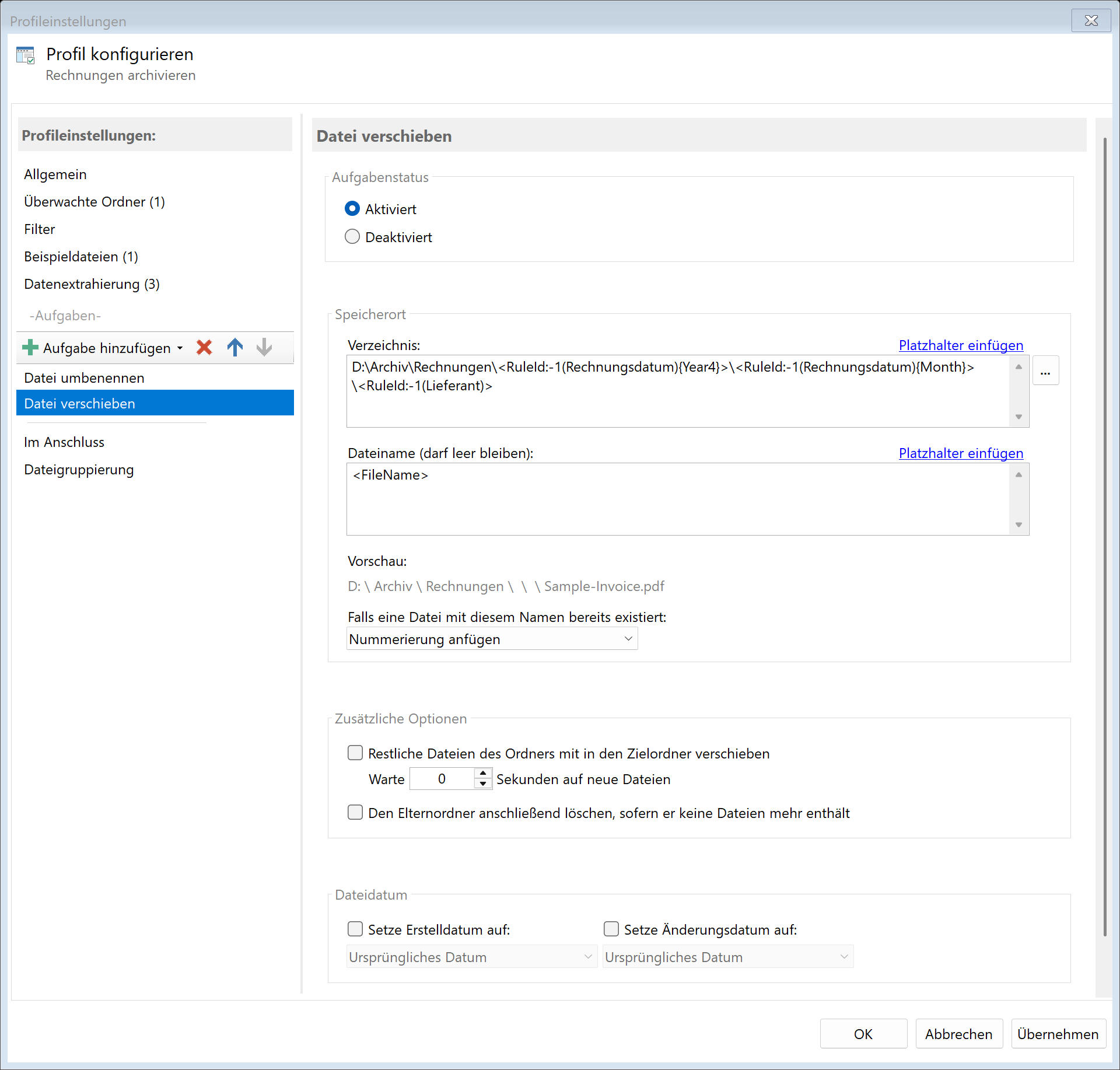 Aufgabe Datei verschieben konfigurieren