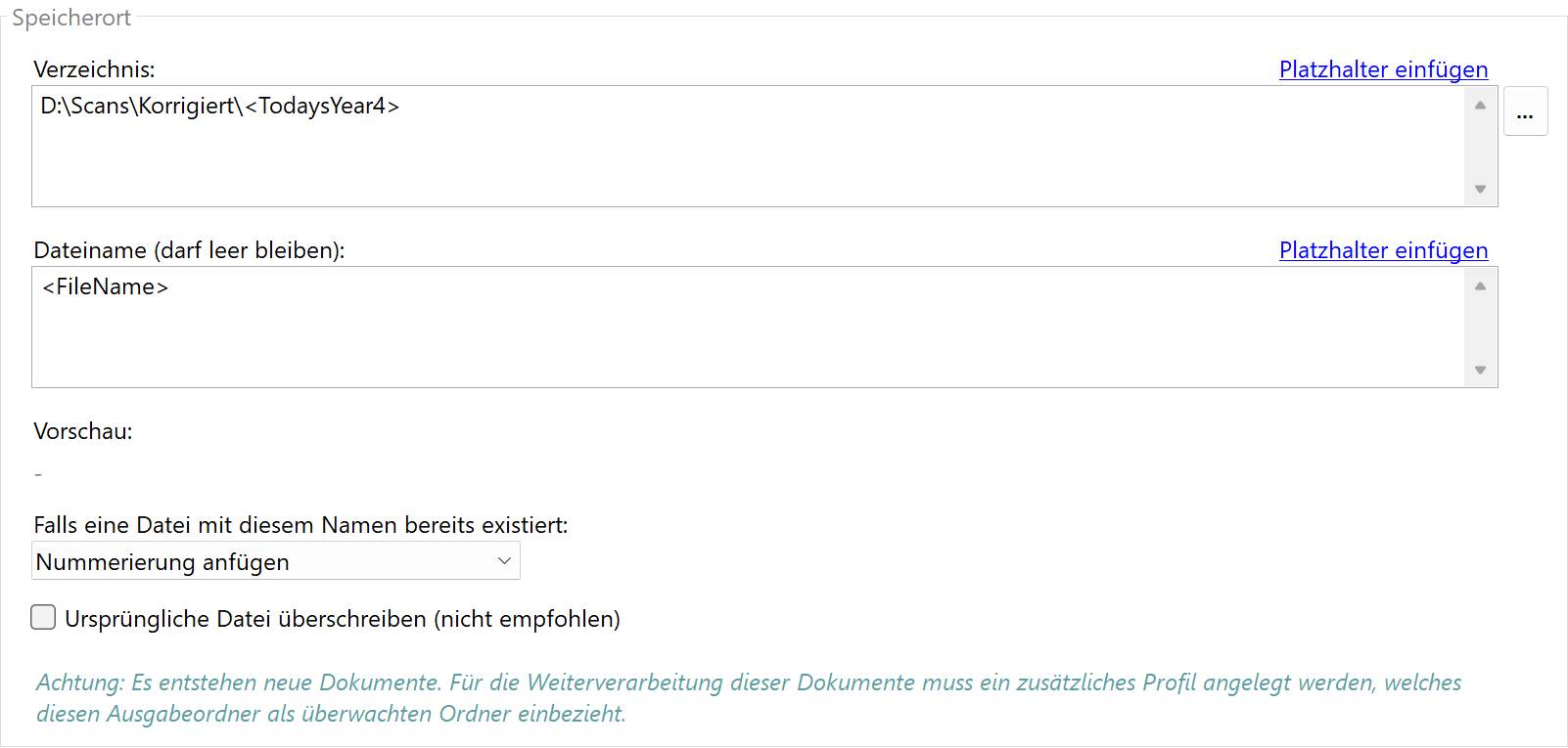 Speicherort für korrigierte Dokumente