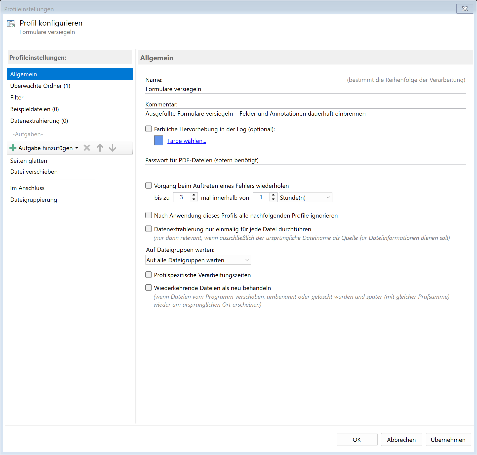 Profil Formulare versiegeln