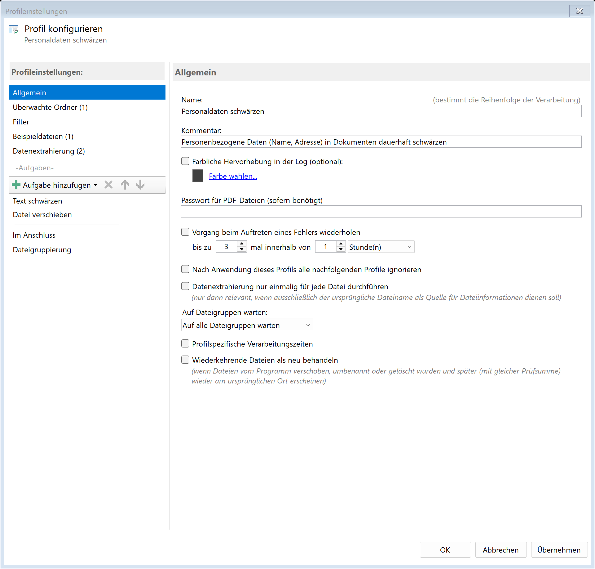 Profil Personaldaten anonymisieren