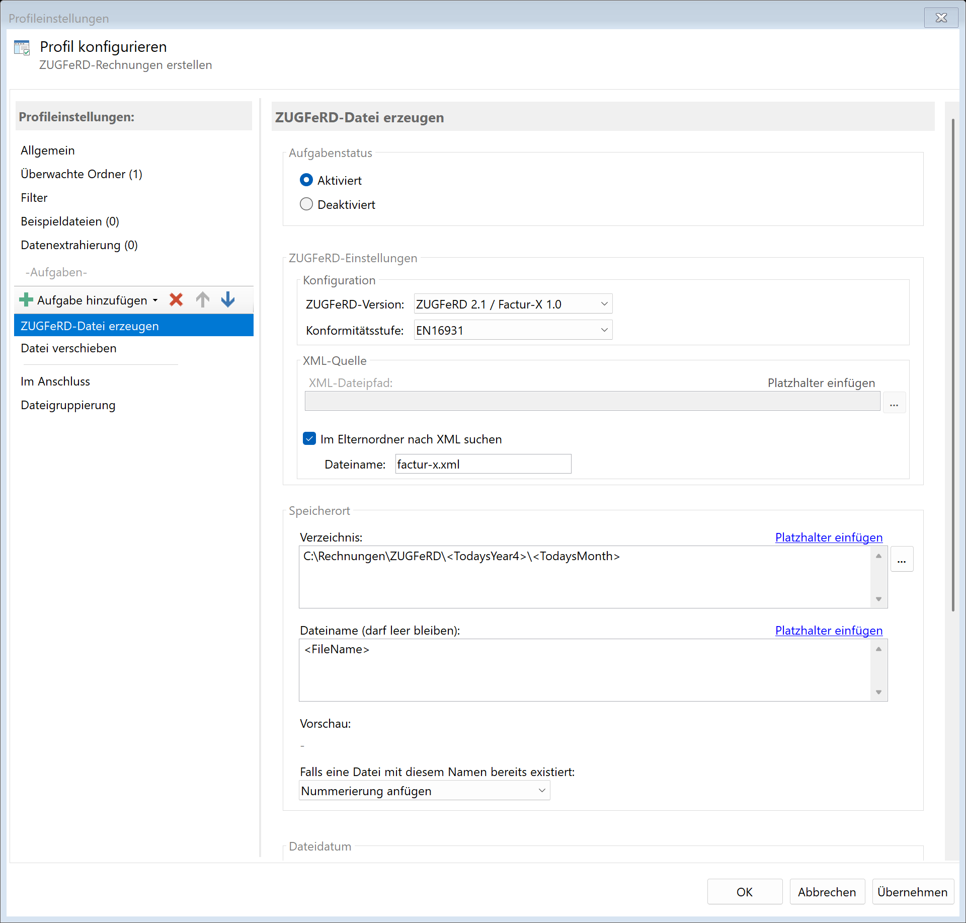 Aufgabe ZUGFeRD erstellen