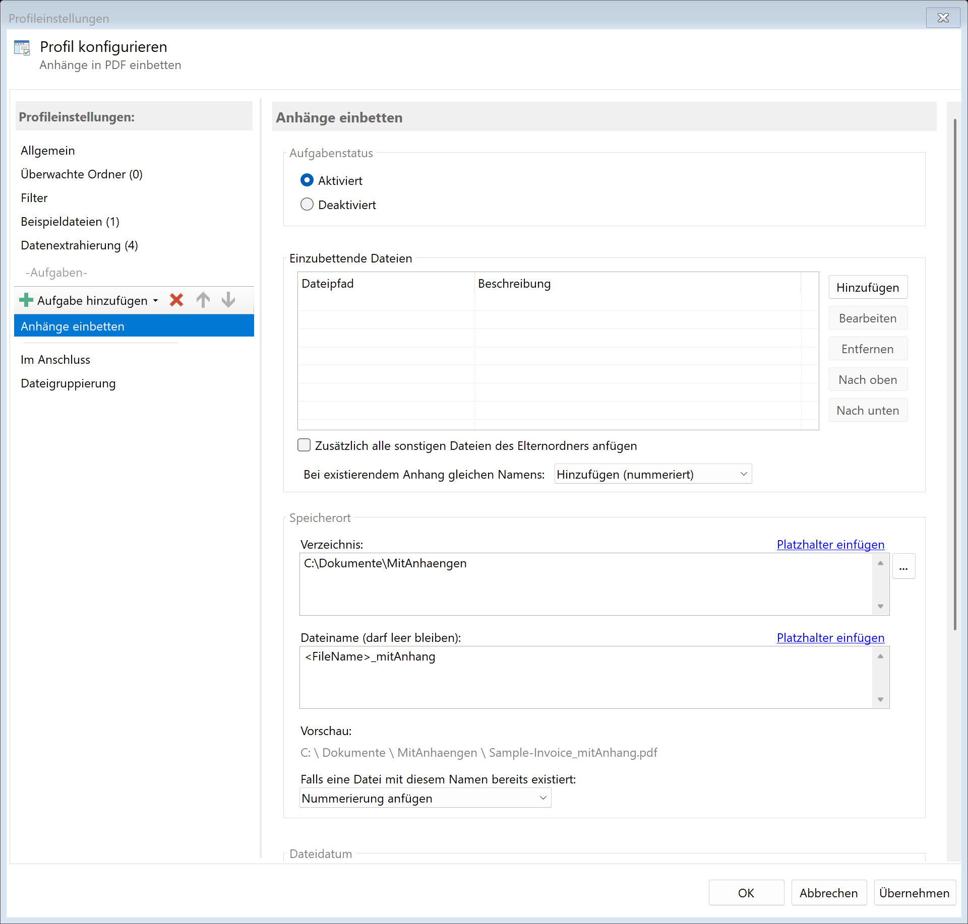 Aufgabe: Anhänge einbetten