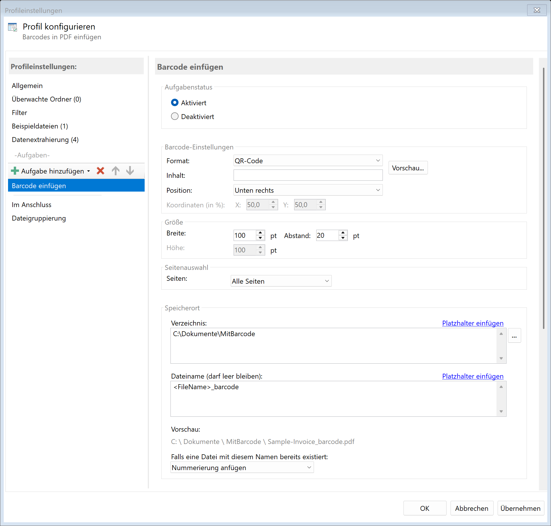 Aufgabe Barcode einfügen