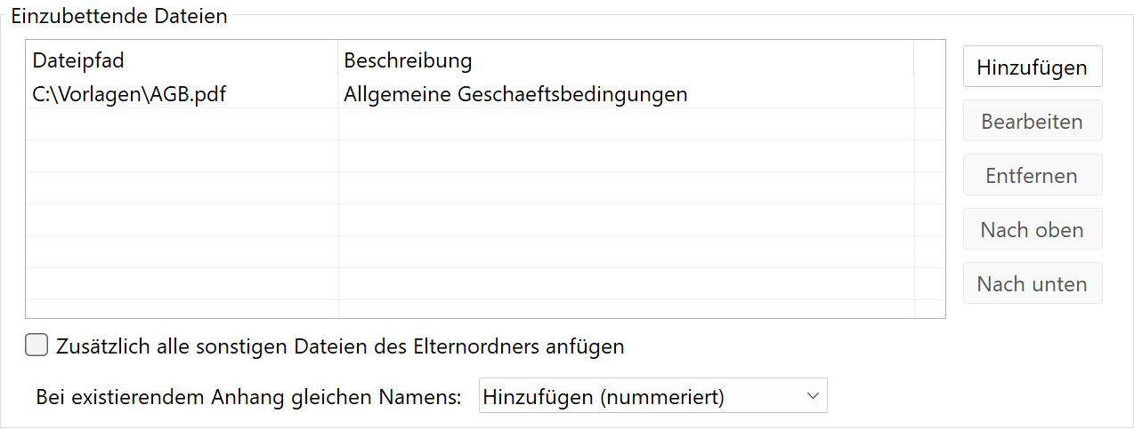 Einzubettende Dateien