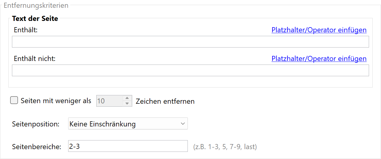 Entfernungskriterien
