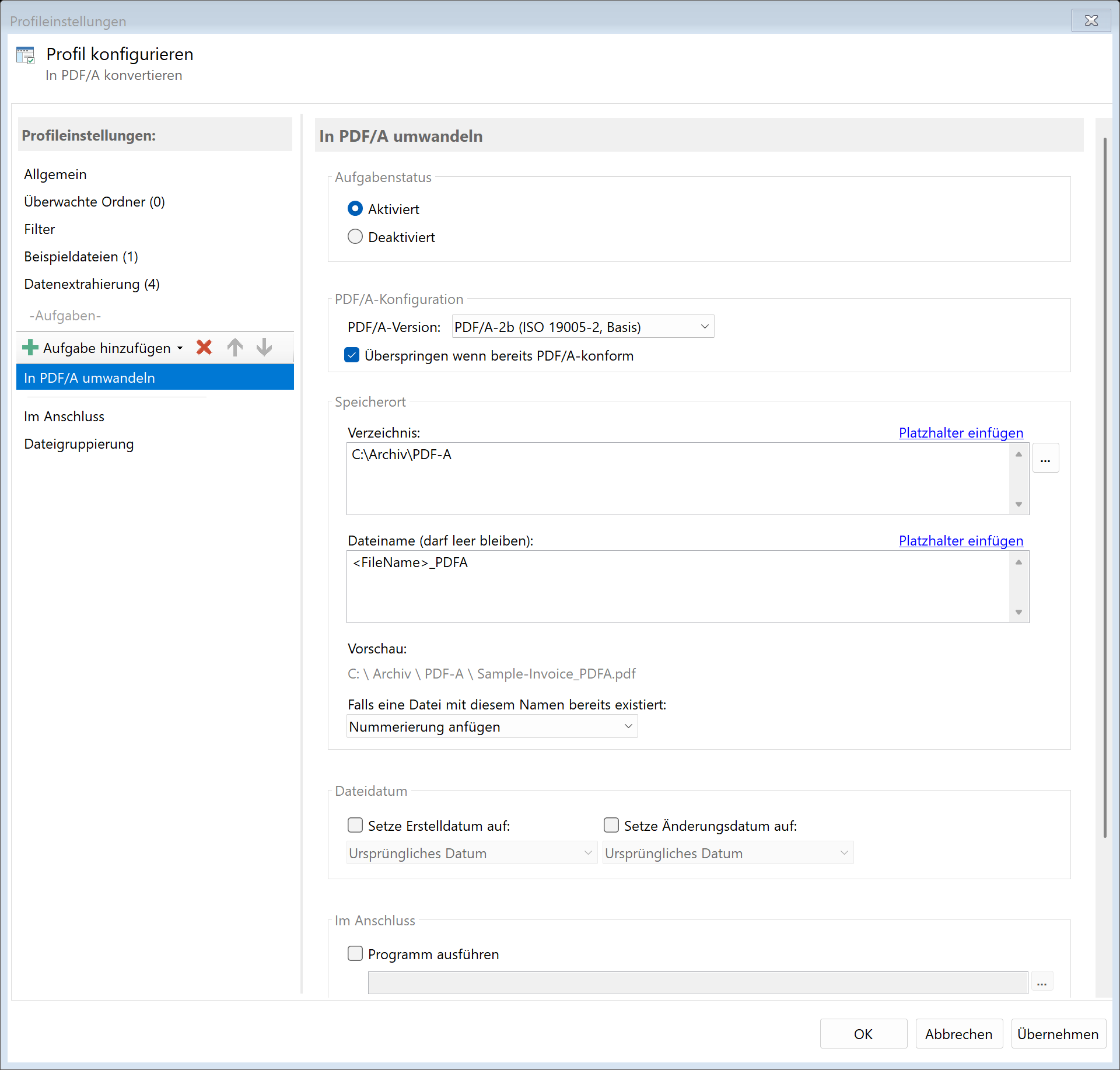 PDF/A-Standard wählen