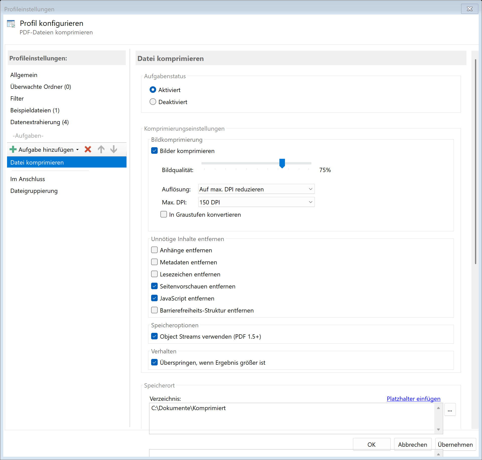 Aufgabe PDF komprimieren