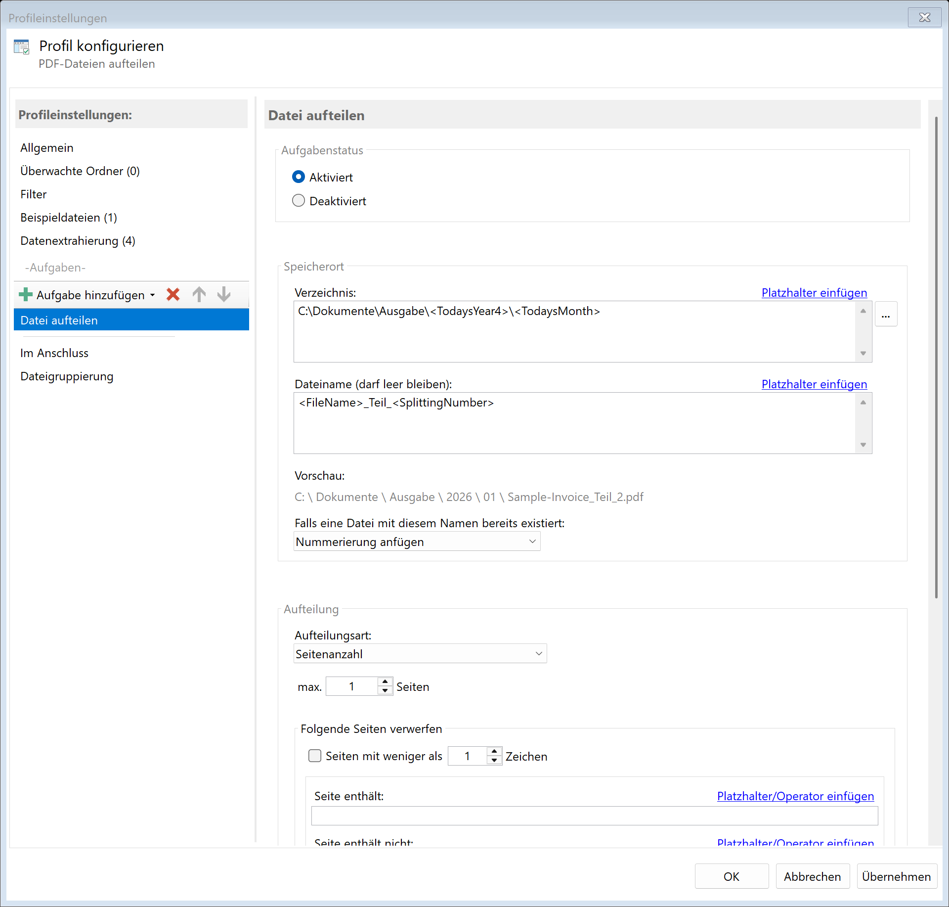 Aufgabe: PDFs aufteilen