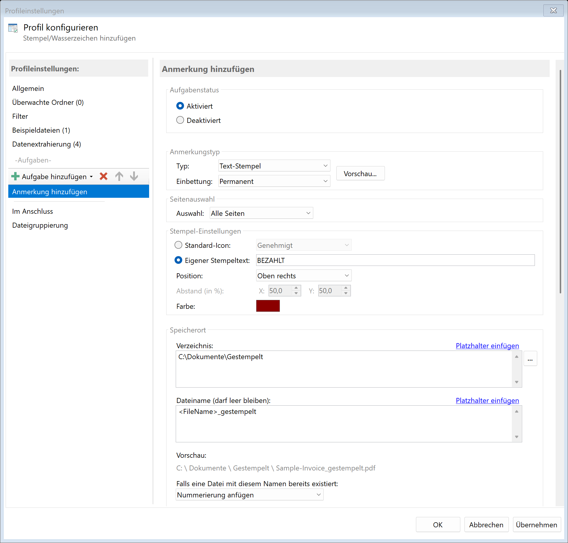 Wasserzeichen-Text konfigurieren