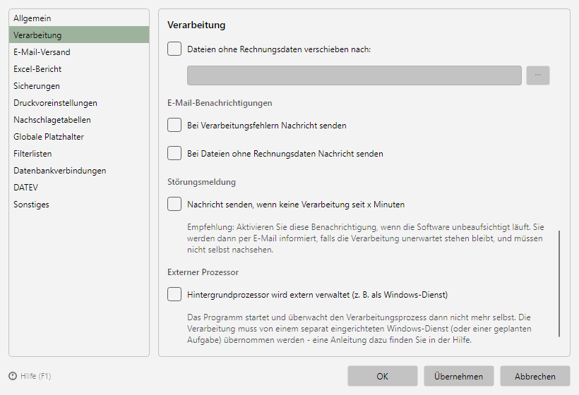Option “Hintergrundprozessor wird extern verwaltet” in den Programmoptionen unter Verarbeitung
